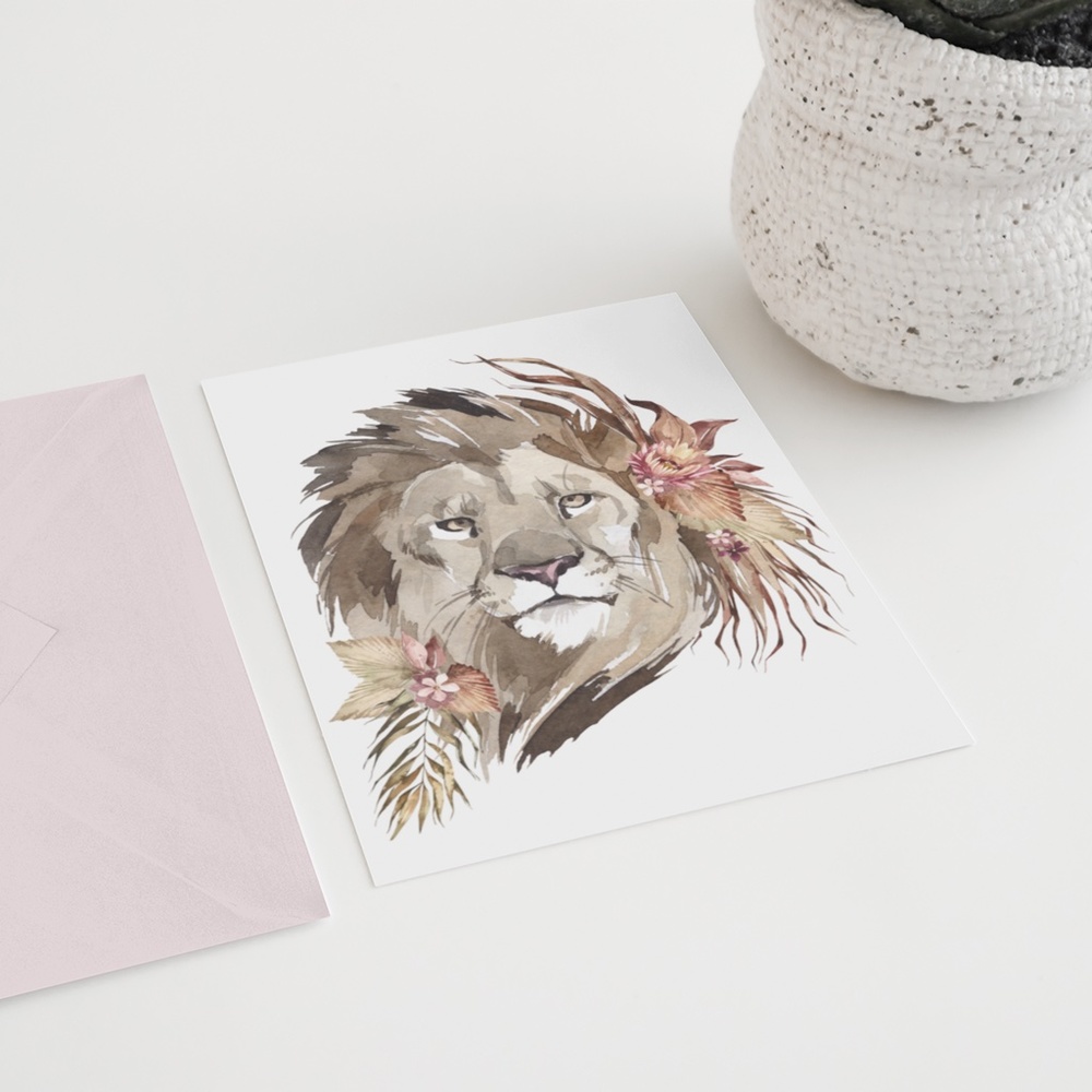 Watercolor Floral Savannah Lion Wall Art Poster Print Unframed - Picture 7 of 15